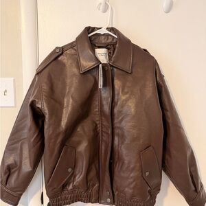 Abercrombie & Fitch Vegan Leather Brown Bomber Jacket- NWT
